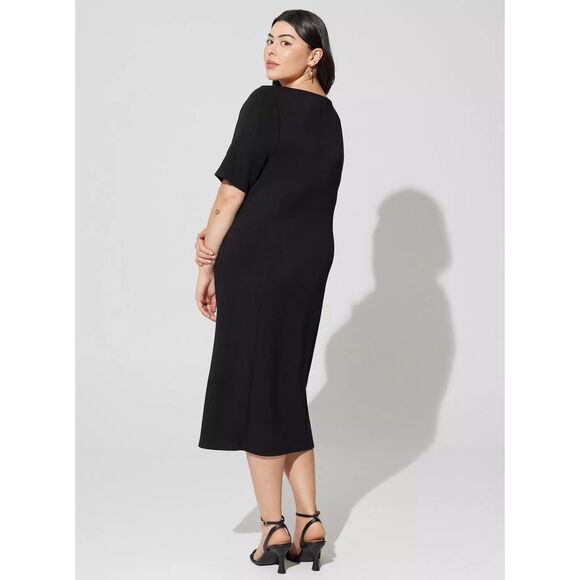 NWT Torrid 4X Deep Black Midi Studio Cupro Elbow Sleeve Bodycon Dress Size 26 - Picture 3 of 8